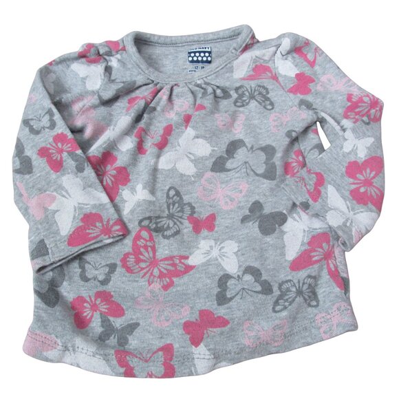 Old Navy Pullover Shirt Girl Size 12-18M Gray Pink Long Sleeve Butterfly Toddler - Picture 1 of 2